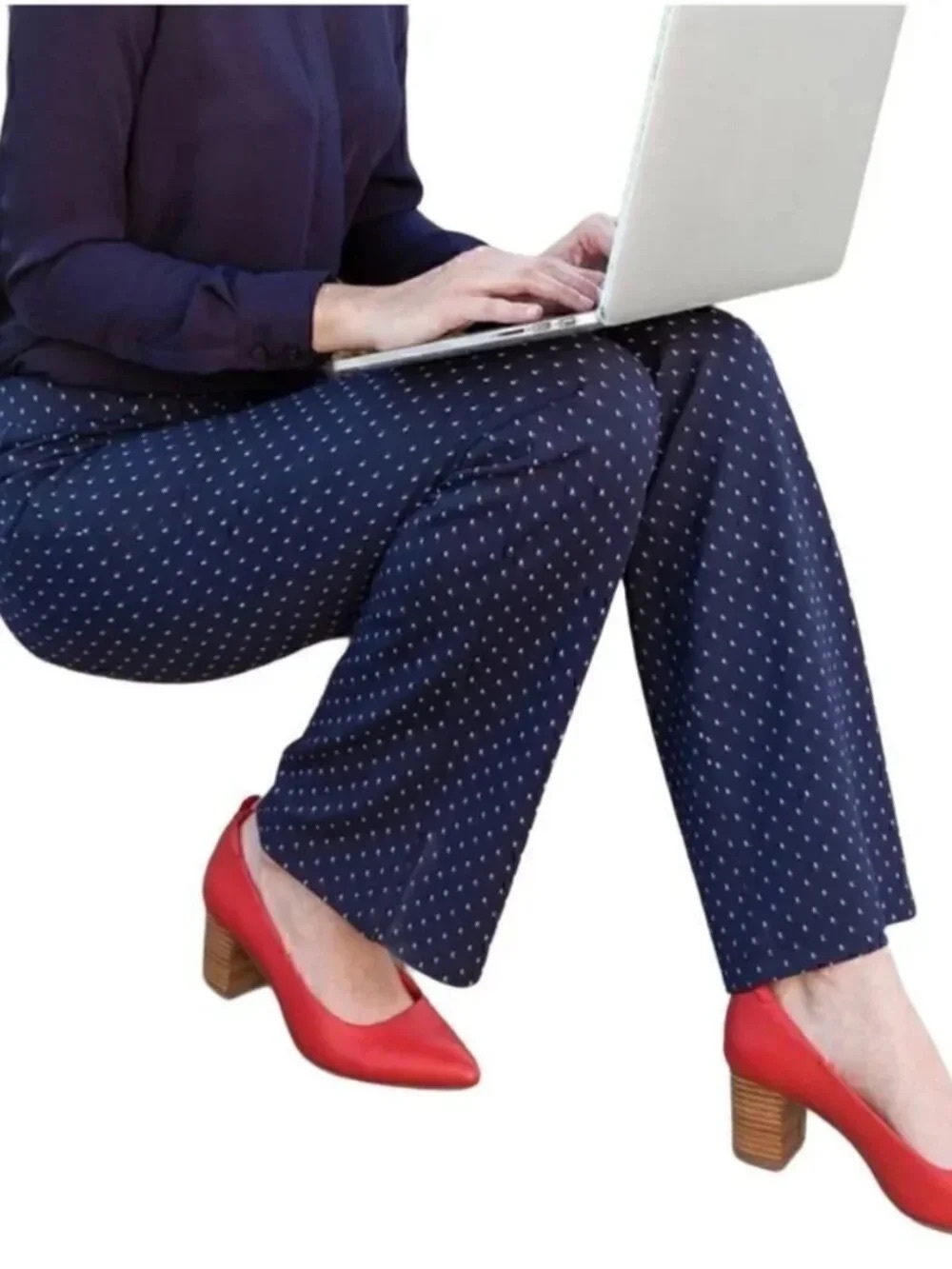 Betabrand 7 Pocket Straight Leg Classic Dress Pant Yoga size Medium in Blue Dot